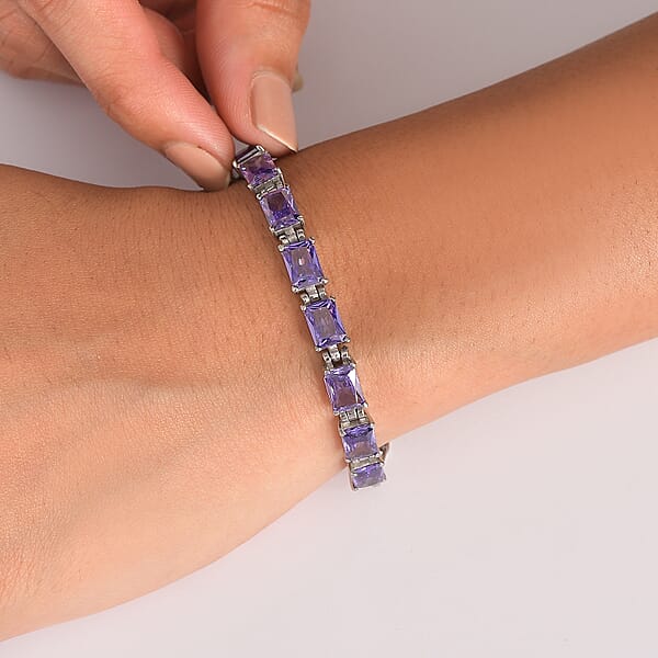 EverTrue Simulated Blue Diamond Bracelet In Stainless Steel (6.50 In)