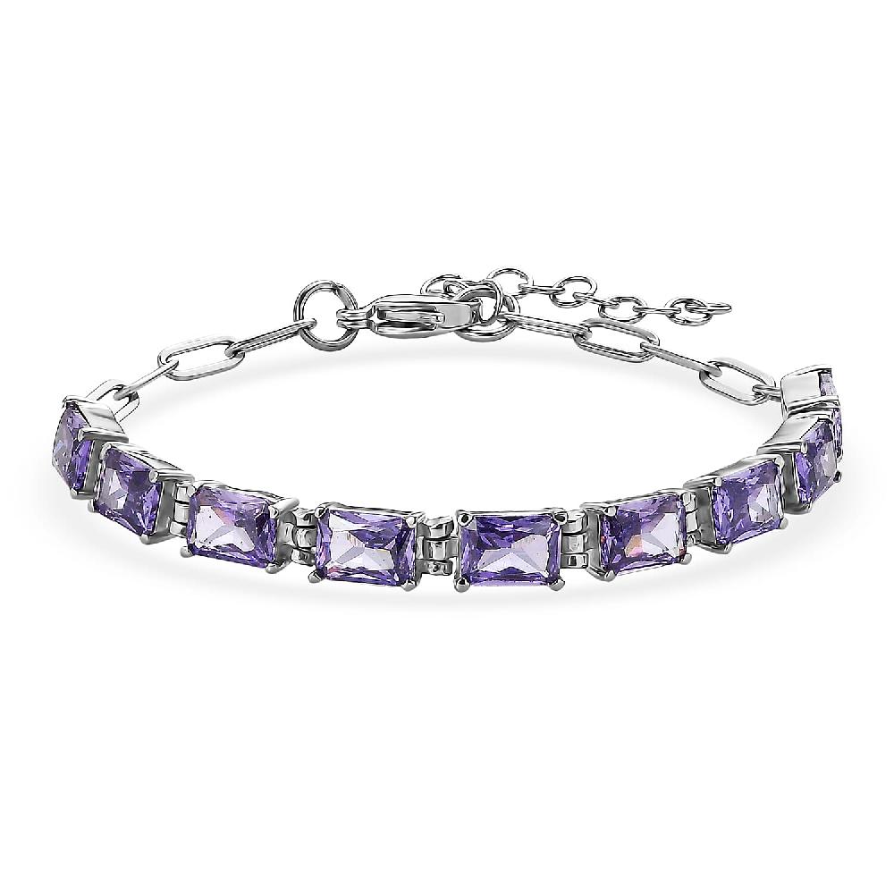 EverTrue Simulated Blue Diamond Bracelet in Stainless Steel (6.50 In)