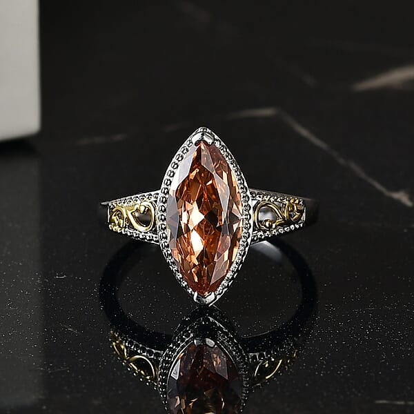 EverTrue Simulated Champagne Diamond Ring In 18K YG Plated And Platinum Bond