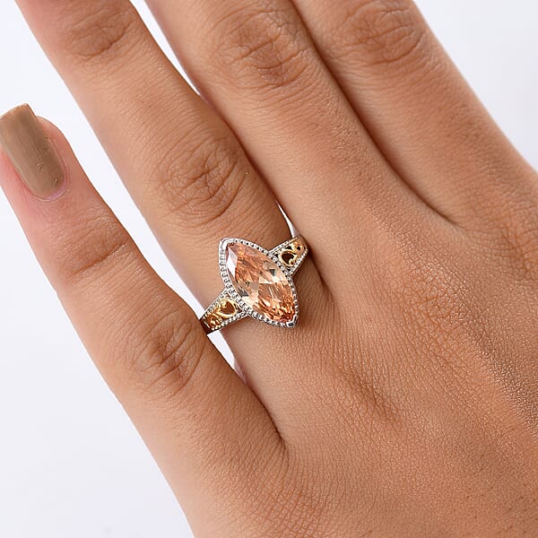 EverTrue Simulated Champagne Diamond Ring In 18K YG Plated And Platinum Bond