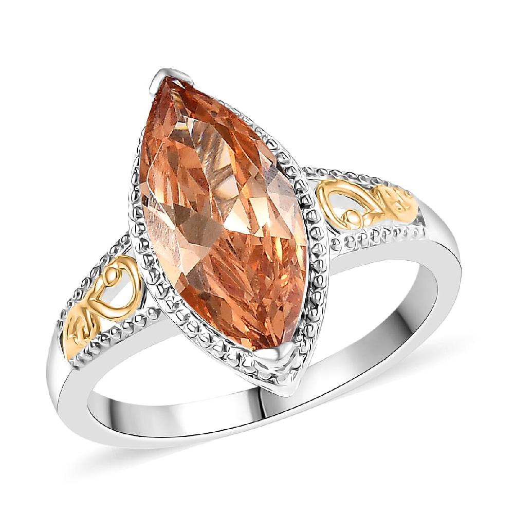 EverTrue Simulated Champagne Diamond Ring in 18K YG Plated and Platinum Bond