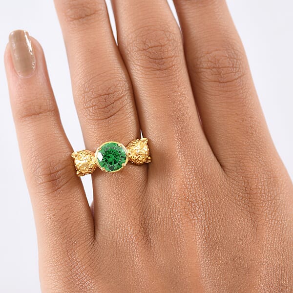 EverTrue Simulated Green Diamond Panther Ring In 18K YG Plated 3.10 Ctw