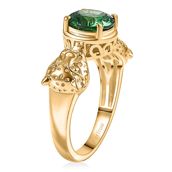EverTrue Simulated Green Diamond Panther Ring In 18K YG Plated 3.10 Ctw