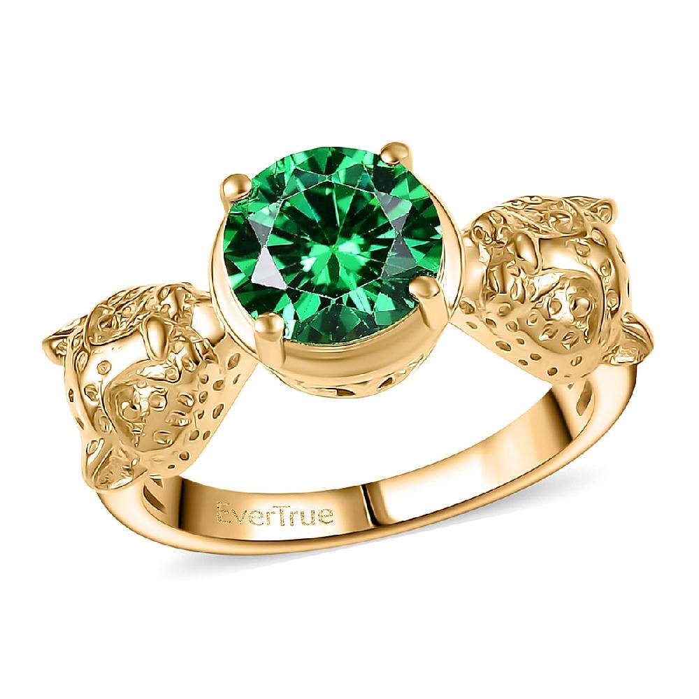 EverTrue Simulated Green Diamond Panther Ring in 18K YG Plated 3.10 ctw