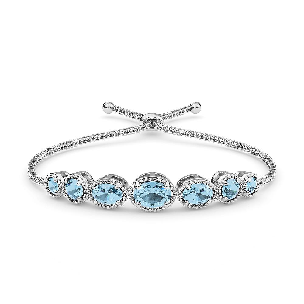 EverTrue Sky Blue Topaz 2.90 ctw Bolo Bracelet in Platinum Bond