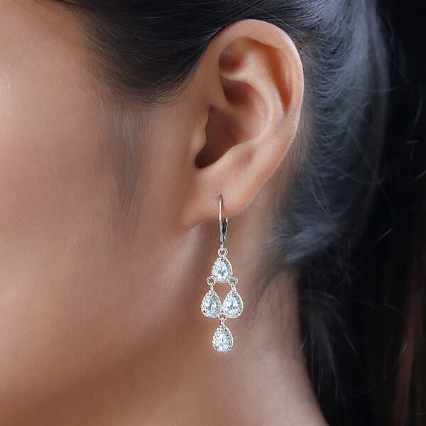 EverTrue Sky Blue Topaz Earrings In Platinum Bond Stainless Steel Lever Back Earrings Drop Earrings For Women 2.00 Ctw