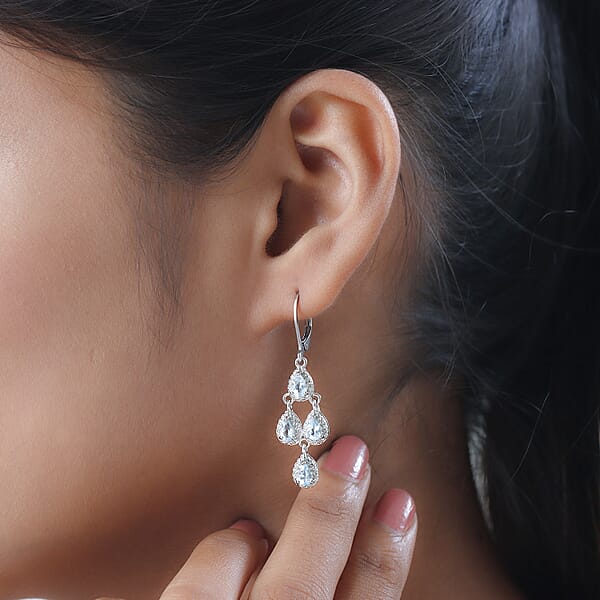 EverTrue Sky Blue Topaz Earrings In Platinum Bond Stainless Steel Lever Back Earrings Drop Earrings For Women 2.00 Ctw