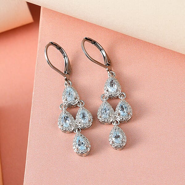 EverTrue Sky Blue Topaz Earrings In Platinum Bond Stainless Steel Lever Back Earrings Drop Earrings For Women 2.00 Ctw