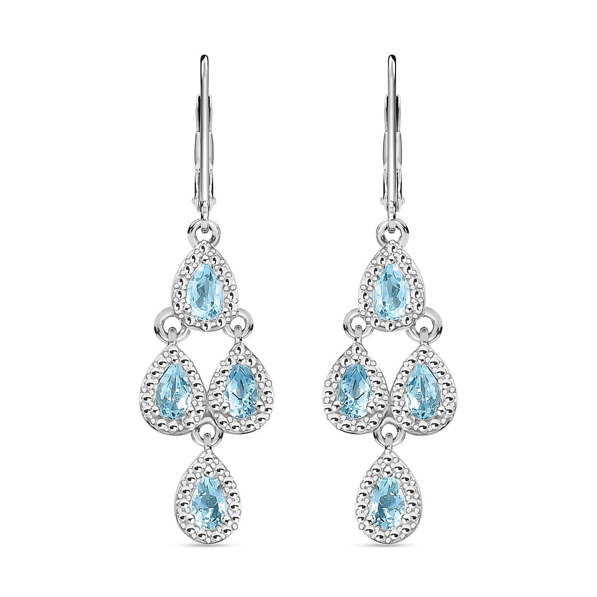 EverTrue Sky Blue Topaz Earrings in Platinum Bond Stainless Steel Lever Back Earrings Drop Earrings For Women 2.00 ctw