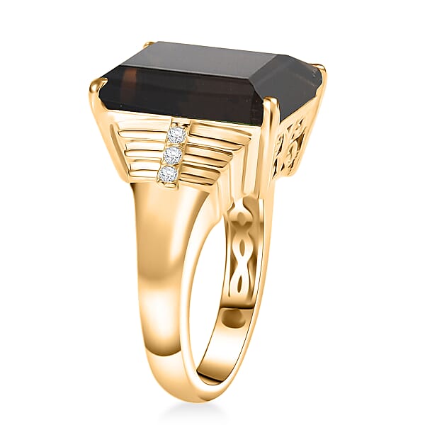 EverTrue Smoky Quartz And White Zircon 11.15 Ctw Ring In 18K Yellow Gold Plated