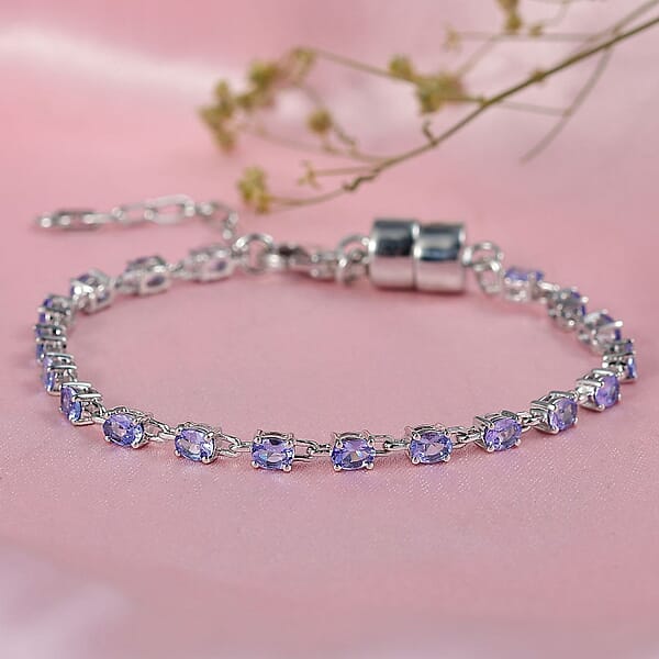 EverTrue Tanzanite 3.30 Ctw River Of Serenity Bracelet In Platinum Bond (6.5-8.0In)