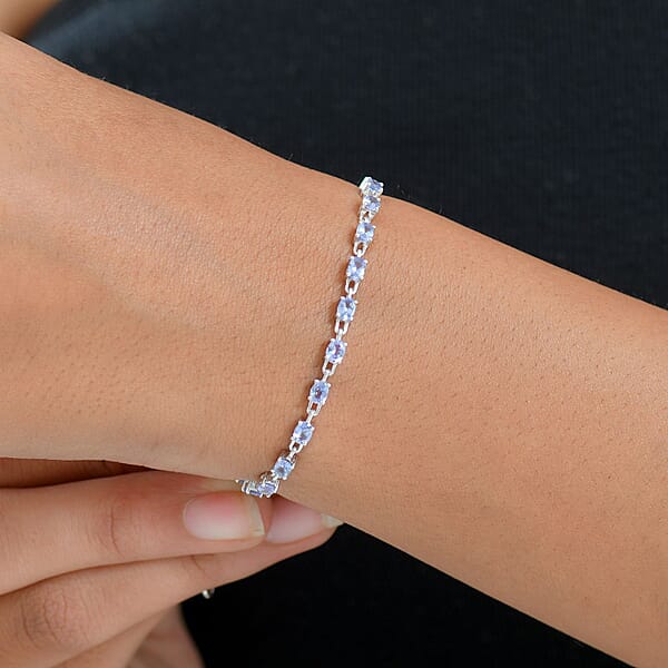 EverTrue Tanzanite 3.30 Ctw River Of Serenity Bracelet In Platinum Bond (6.5-8.0In)