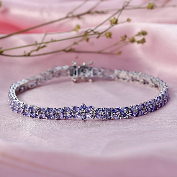 EverTrue Tanzanite 6.80 Ctw Whispers Of Royal Vines Bracelet In Platinum Bond (6.50 In)