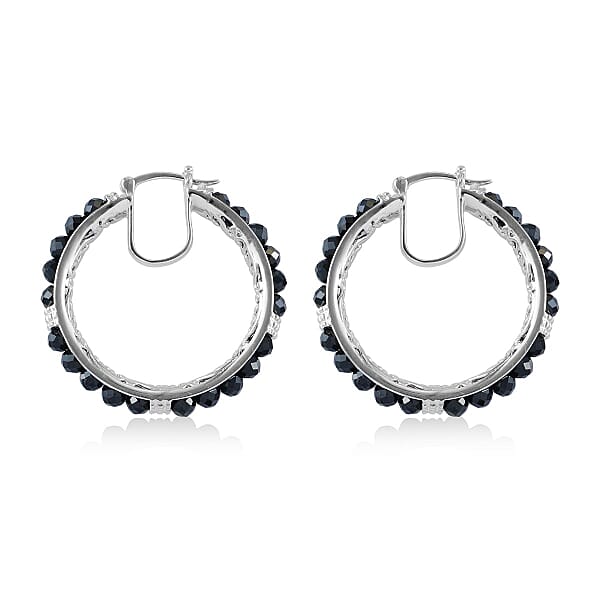 EverTrue Thai Black Spinel 15 Ctw Hoop Earrings In Platinum Bond