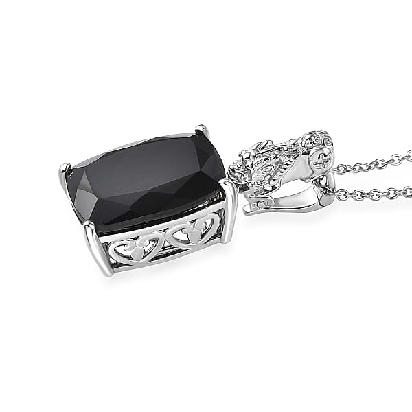 EverTrue Thai Black Spinel 22.70 Ctw Pendant In Platinum Bond With Stainless Steel Necklace 20 Inches