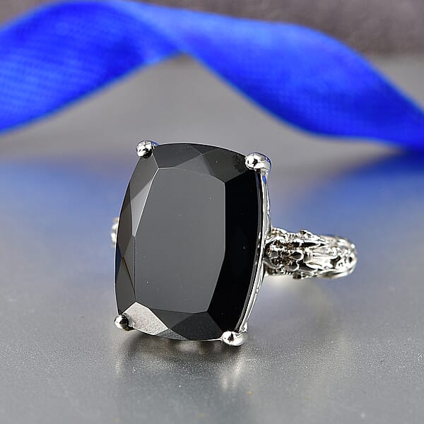 EverTrue Thai Black Spinel 24.50 Ctw Ring In Platinum Bond