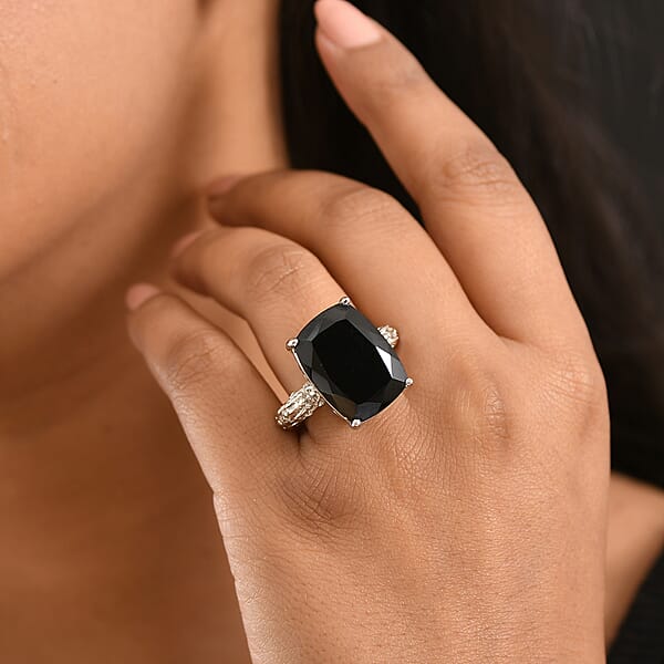 EverTrue Thai Black Spinel 24.50 Ctw Ring In Platinum Bond