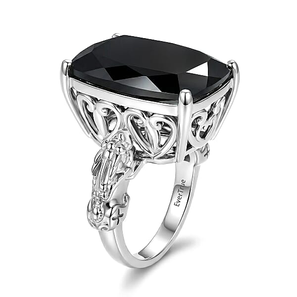 EverTrue Thai Black Spinel 24.50 Ctw Ring In Platinum Bond