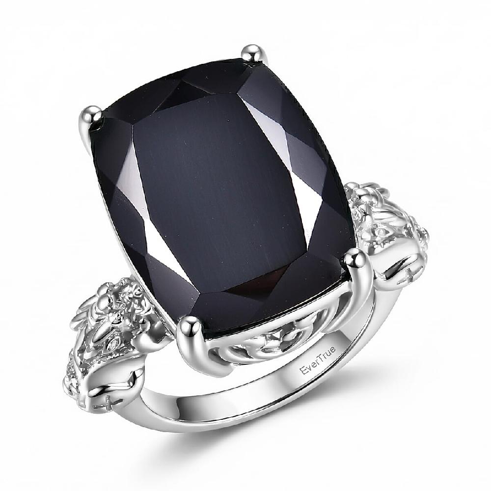 EverTrue Thai Black Spinel 24.50 ctw Ring in Platinum Bond