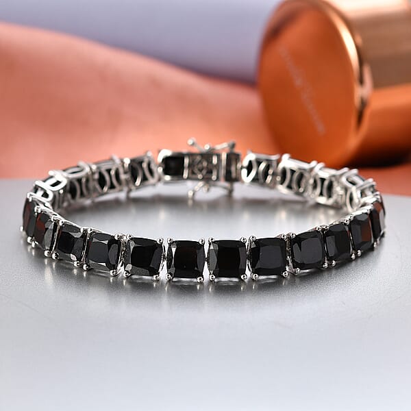 EverTrue Thai Black Spinel 39.80 Ctw Royal Midnight Tennis Bracelet In Platinum Bond (6.50 In) (Del. In 7-10 Days)