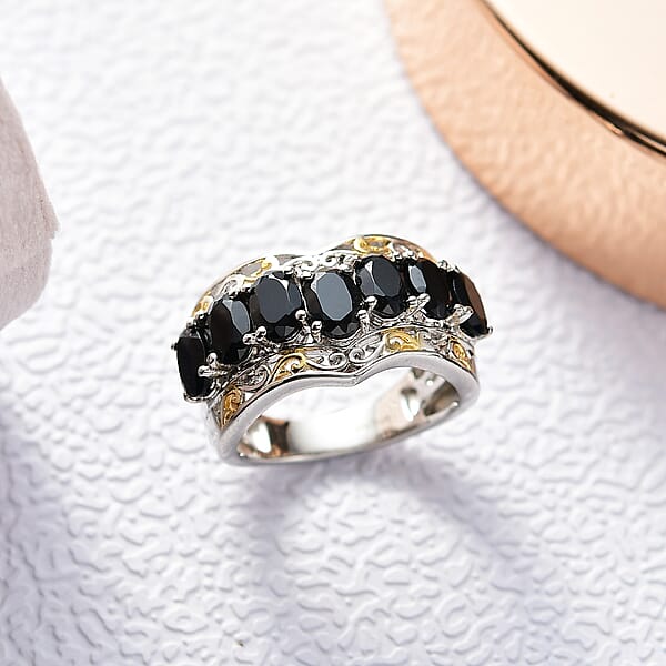 EverTrue Thai Black Spinel 4.25 Ctw Ring In 18K YG Plated And Platinum Bond