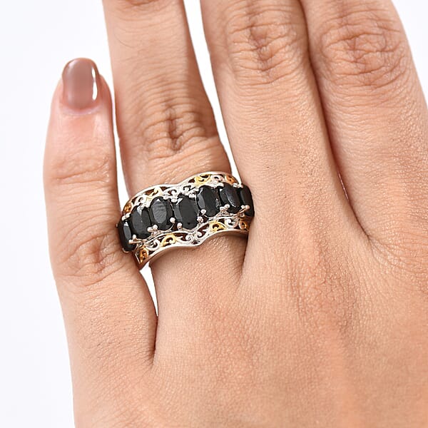EverTrue Thai Black Spinel 4.25 Ctw Ring In 18K YG Plated And Platinum Bond