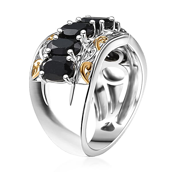 EverTrue Thai Black Spinel 4.25 Ctw Ring In 18K YG Plated And Platinum Bond
