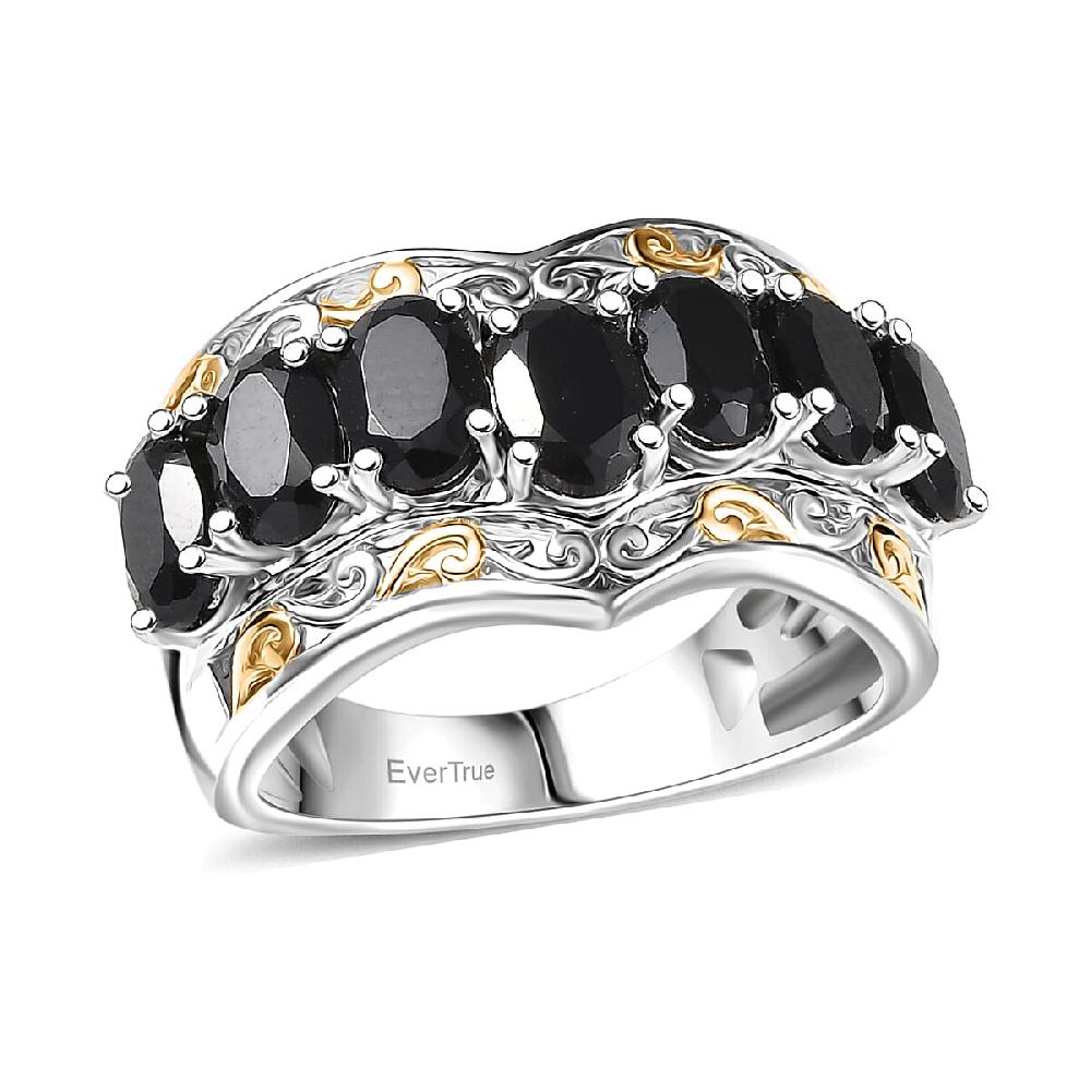 EverTrue Thai Black Spinel 4.25 ctw Ring in 18K YG Plated and Platinum Bond