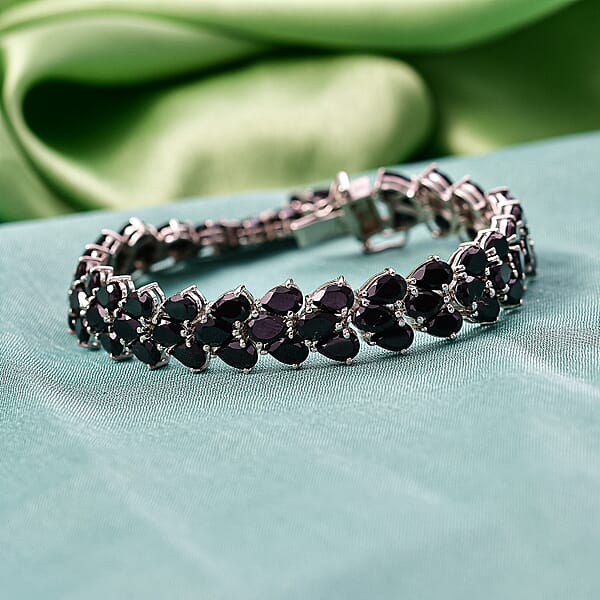 EverTrue Thai Black Spinel 41.40 Ctw Midnight Noir Weave Bracelet In Platinum Bond (7.25 In) (Del. In 7-10 Days)