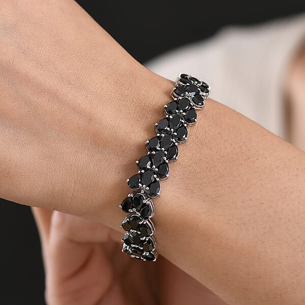 EverTrue Thai Black Spinel 41.40 Ctw Midnight Noir Weave Bracelet In Platinum Bond (7.25 In) (Del. In 7-10 Days)