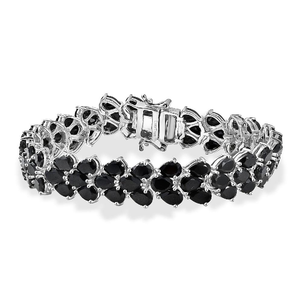 EverTrue Thai Black Spinel 41.40 ctw Midnight Noir Weave Bracelet in Platinum Bond (7.25 In) (Del. in 7-10 Days)