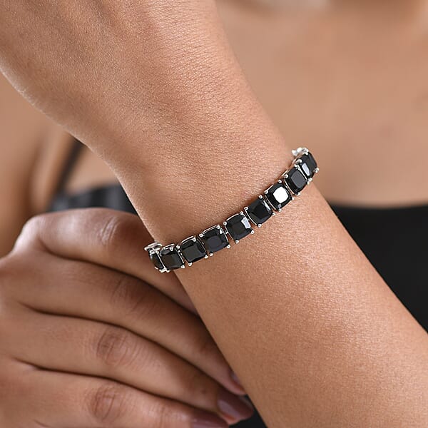 EverTrue Thai Black Spinel 49.25 Ctw Royal Midnight Tennis Bracelet In Platinum Bond (8.00 In) (Del. In 7-10 Days)