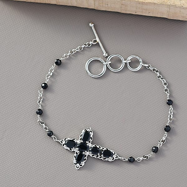 EverTrue Thai Black Spinel 5.40 Ctw Toggle Clasp Bracelet In Platinum Bond (6.50-8.0In)