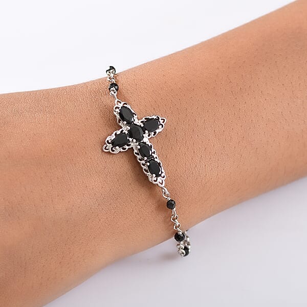 EverTrue Thai Black Spinel 5.40 Ctw Toggle Clasp Bracelet In Platinum Bond (6.50-8.0In)