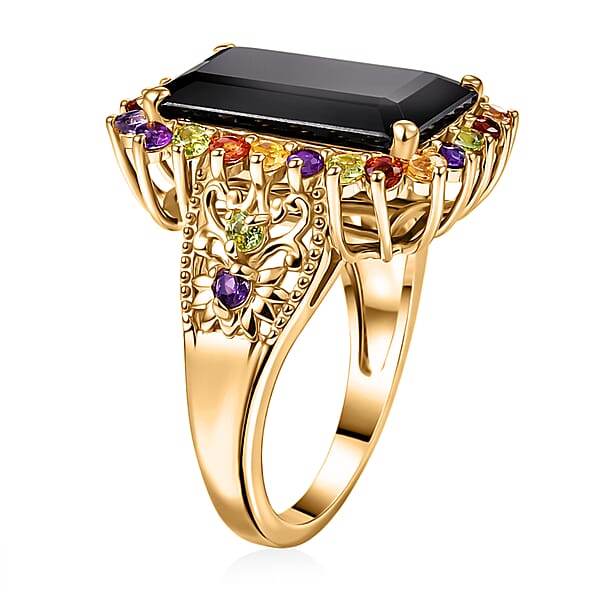 EverTrue Thai Black Spinel And Multi Gemstone 11.50 Ctw Night Bloom Ring In 18K YG Plated (Del. In 7-10 Days)