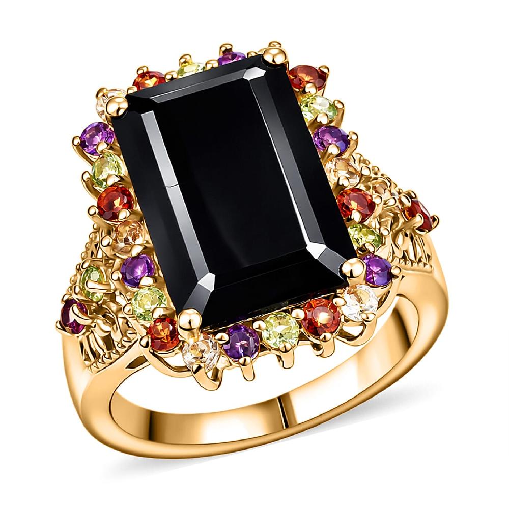 EverTrue Thai Black Spinel and Multi Gemstone 11.50 ctw Night Bloom Ring in 18K YG Plated (Del. in 7-10 Days)