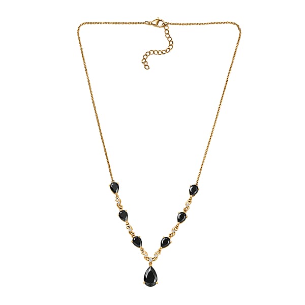 EverTrue Thai Black Spinel And White Zircon 14.35 Ctw Midnight Pear Necklace In 18K YG Plated 18-20 Inches