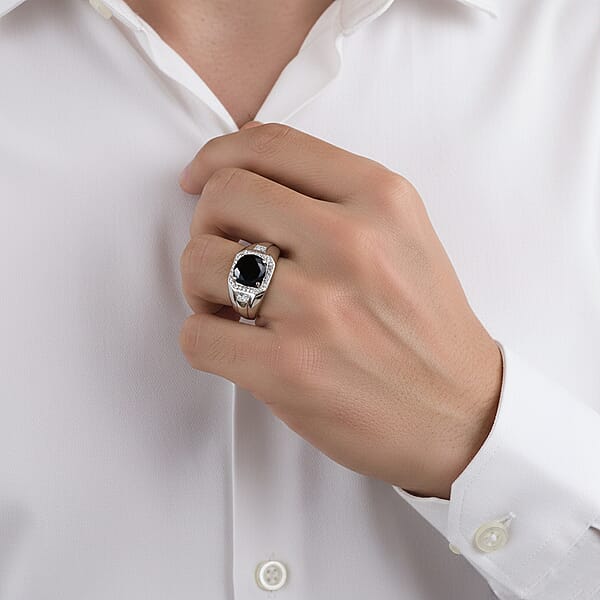 EverTrue Thai Black Spinel And White Zircon 2.70 Ctw Men's Ring In Platinum Bond