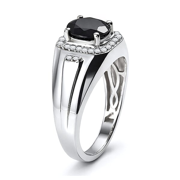 EverTrue Thai Black Spinel And White Zircon 2.70 Ctw Men's Ring In Platinum Bond