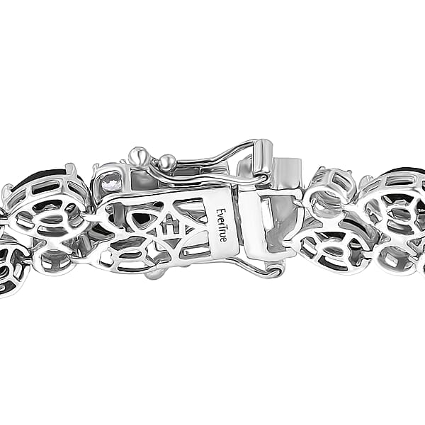 EverTrue Thai Black Spinel And White Zircon 20.30 Ctw 2 Row Forest Dewdrop Bracelet In Platinum Bond (7.25 In) (Del. In 7-10 Days)