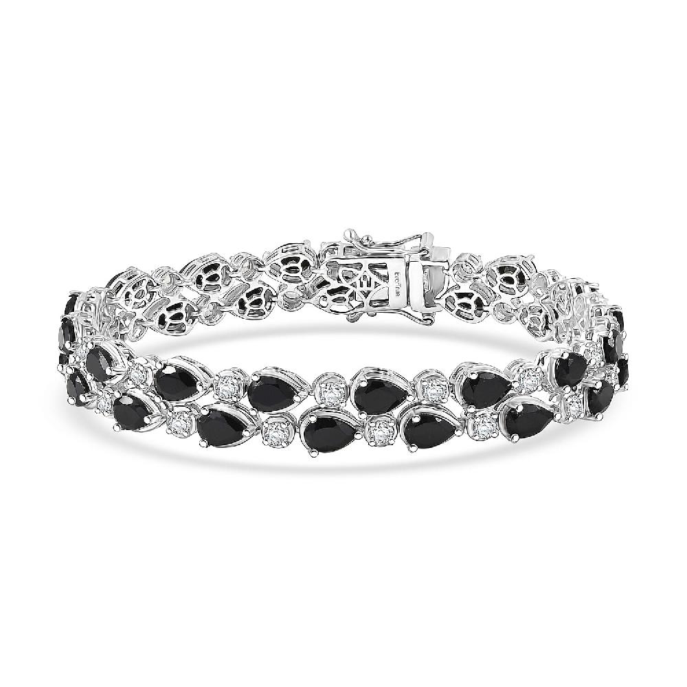 EverTrue Thai Black Spinel and White Zircon 20.30 ctw 2 Row Forest Dewdrop Bracelet in Platinum Bond (7.25 In) (Del. in 7-10 Days)