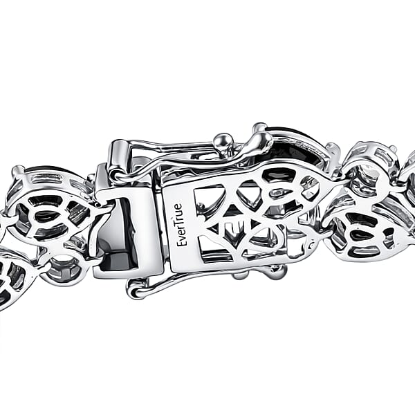 EverTrue Thai Black Spinel And White Zircon 22.90 Ctw 2 Row Forest Dewdrop Bracelet In Platinum Bond (8.00 In) (Del. In 7-10 Days)