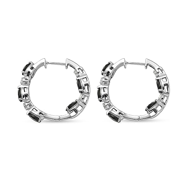 EverTrue Thai Black Spinel And White Zircon 6.00 Ctw Forest Dewdrop Hoop Earrings In Platinum Bond (Del. In 7-10 Days)