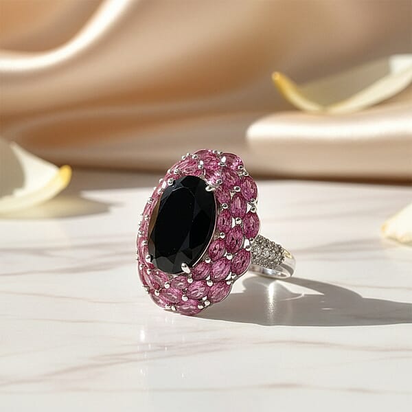 EverTrue Thai Black Spinel Multi Gemstone 16.60 Ctw Eclipse Majesty Ring In Platinum Bond
