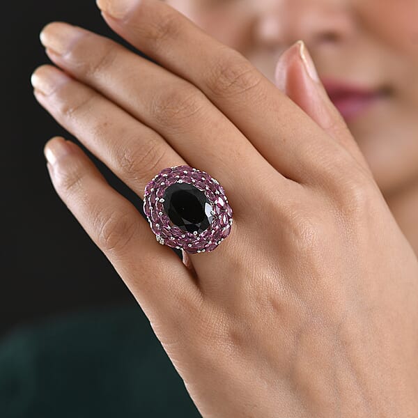 EverTrue Thai Black Spinel Multi Gemstone 16.60 Ctw Eclipse Majesty Ring In Platinum Bond