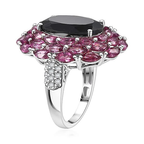 EverTrue Thai Black Spinel Multi Gemstone 16.60 Ctw Eclipse Majesty Ring In Platinum Bond