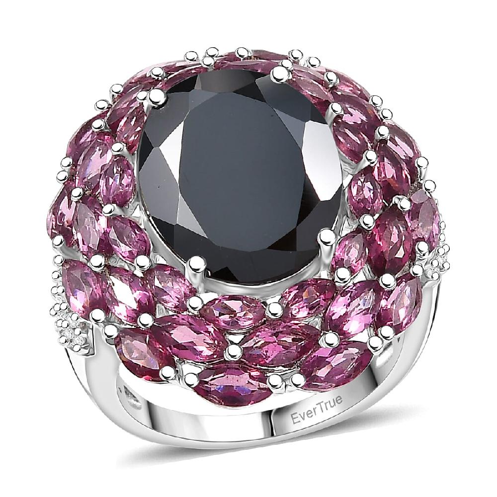 EverTrue Thai Black Spinel Multi Gemstone 16.60 ctw Eclipse Majesty Ring in Platinum Bond