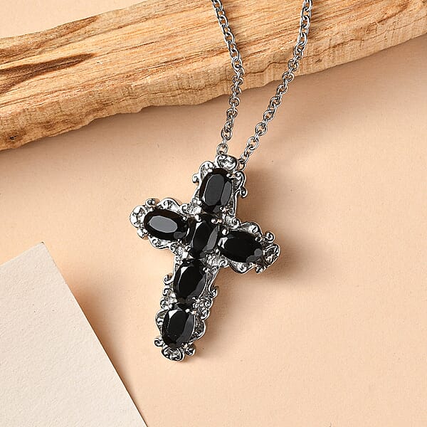 EverTrue Thai Black Spinel Pendant Necklace In Stainless Steel 3.25 Ctw (20 Inches)
