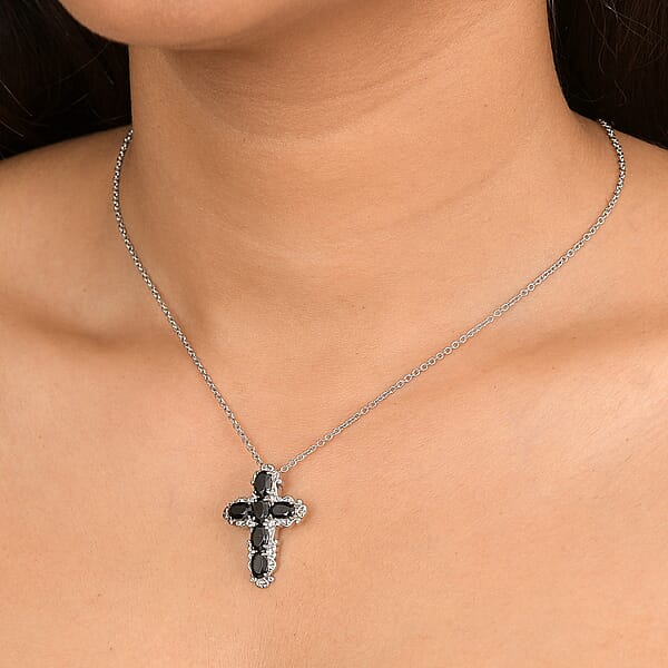 EverTrue Thai Black Spinel Pendant Necklace In Stainless Steel 3.25 Ctw (20 Inches)
