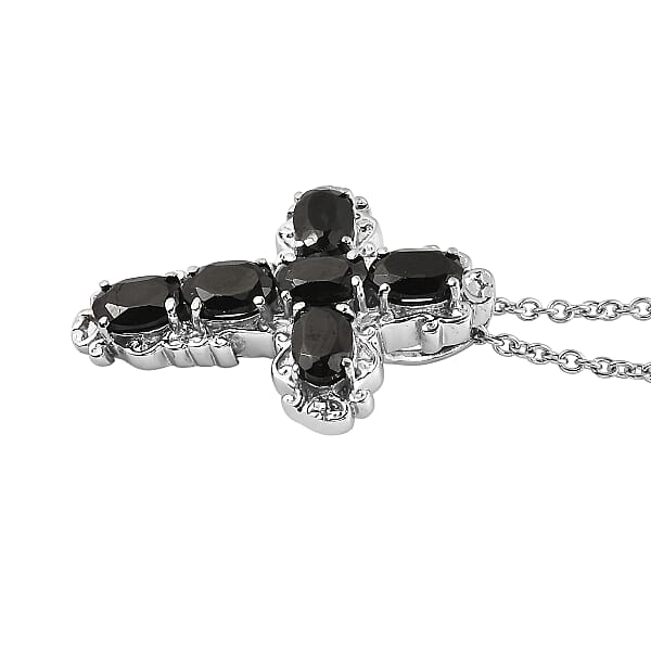 EverTrue Thai Black Spinel Pendant Necklace In Stainless Steel 3.25 Ctw (20 Inches)